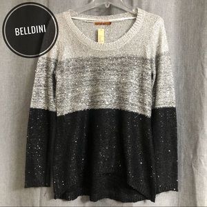 🆕 Belldini Monochrome Color-Block Sequin Sweater